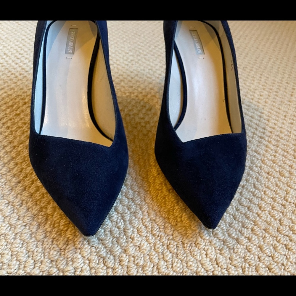 NWOT Giorgio Armani, dark blue suede, pristine.  Made in Italy.  Size 7.